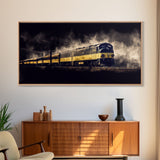 Black Yellow Locomotive Wall Decor, Railroad Wall Decor, Railway Wall Art, Panoramic Wall Decor, Canvas Print, Wall Art, Framed Canvas Art