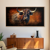 Bull Wall Decor, Animal Wall Art, Western Wall Art, Nature Wall Decor, Panoramic Wall Decor, Canvas Print, Wall Art, Framed Canvas Art