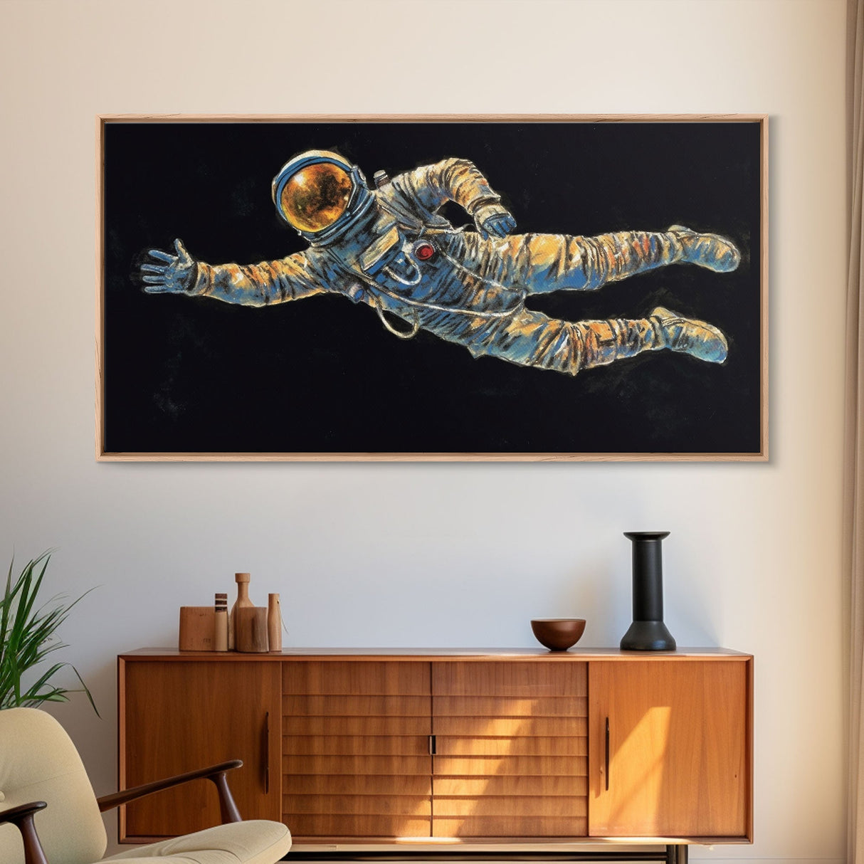 Astronaut Wall Decor, Space Suit Wall Art, Minimalist Wall Art, Panoramic Wall Decor, Canvas Print, Wall Art, Framed Canvas Art