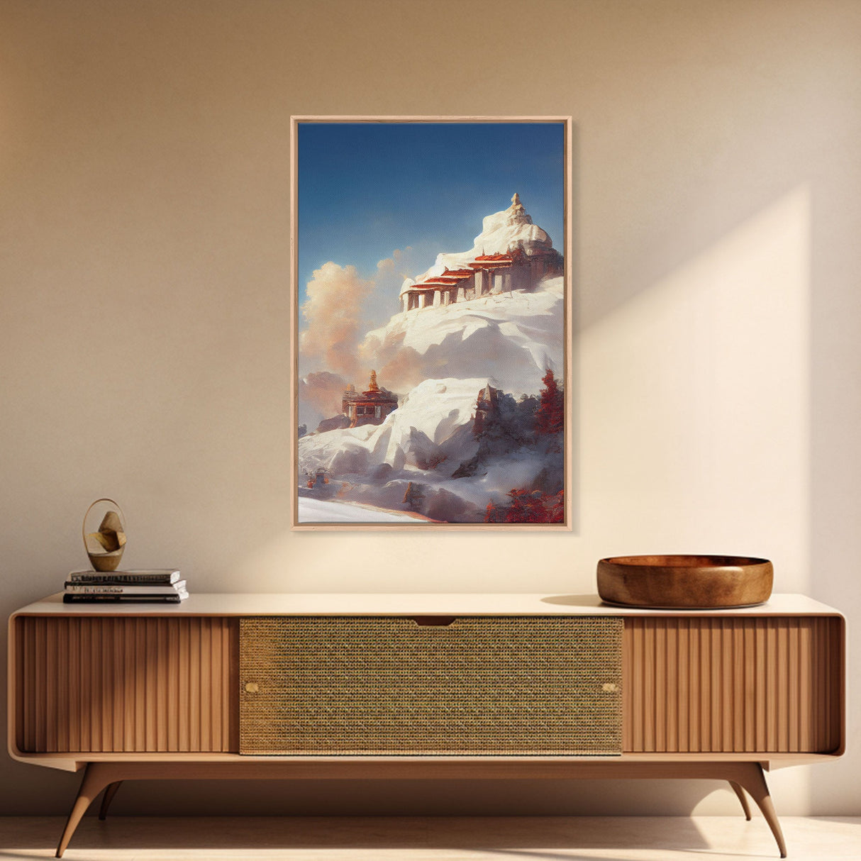 Buddhist temple wall art, canvas print, abstract Tibetan temple wall decor, Buddhist home decor