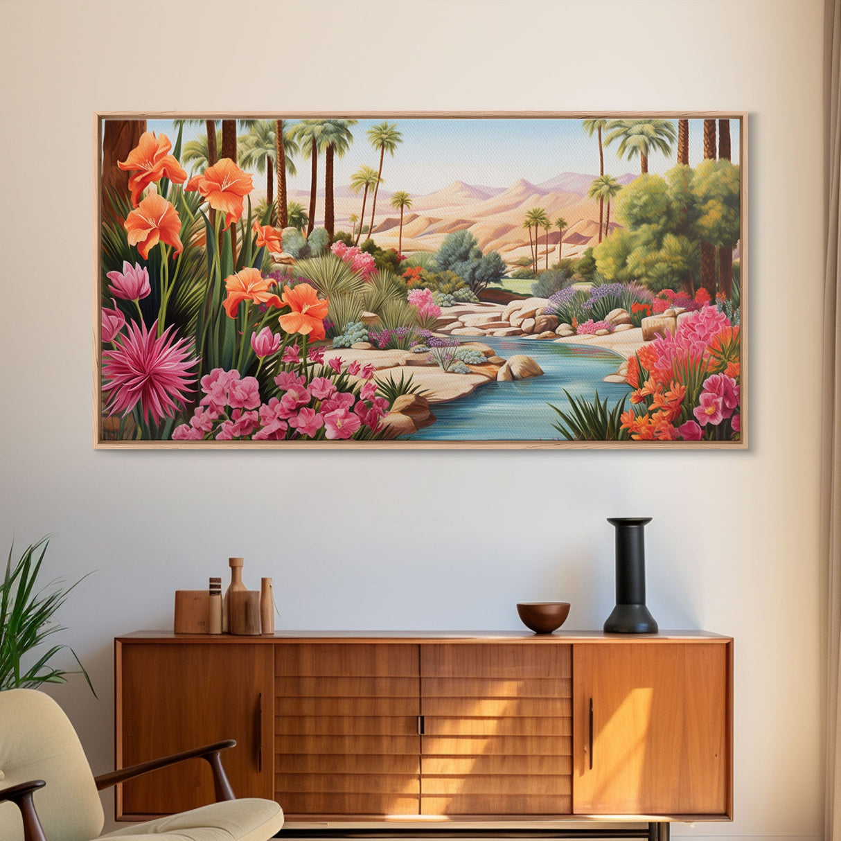 Summer Art, Desert Landscape Wall Art, Mountains Wall Print, Palm Trees Art, Panoramic Art, Wall Art, Canvas Art, Landscape Art, Office Art