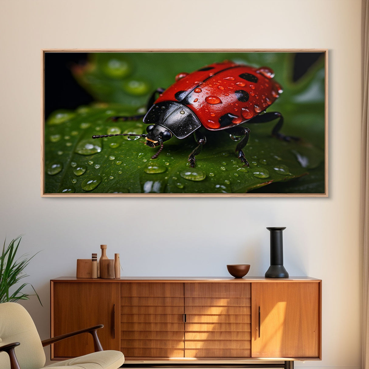 Ladybug, Insect Art, Nature Wall Art, Panoramic Art, Wall Art, Canvas Art, Landscape Art, Rustic Wall Decor, Above Bed Art, Bookshelf Decor