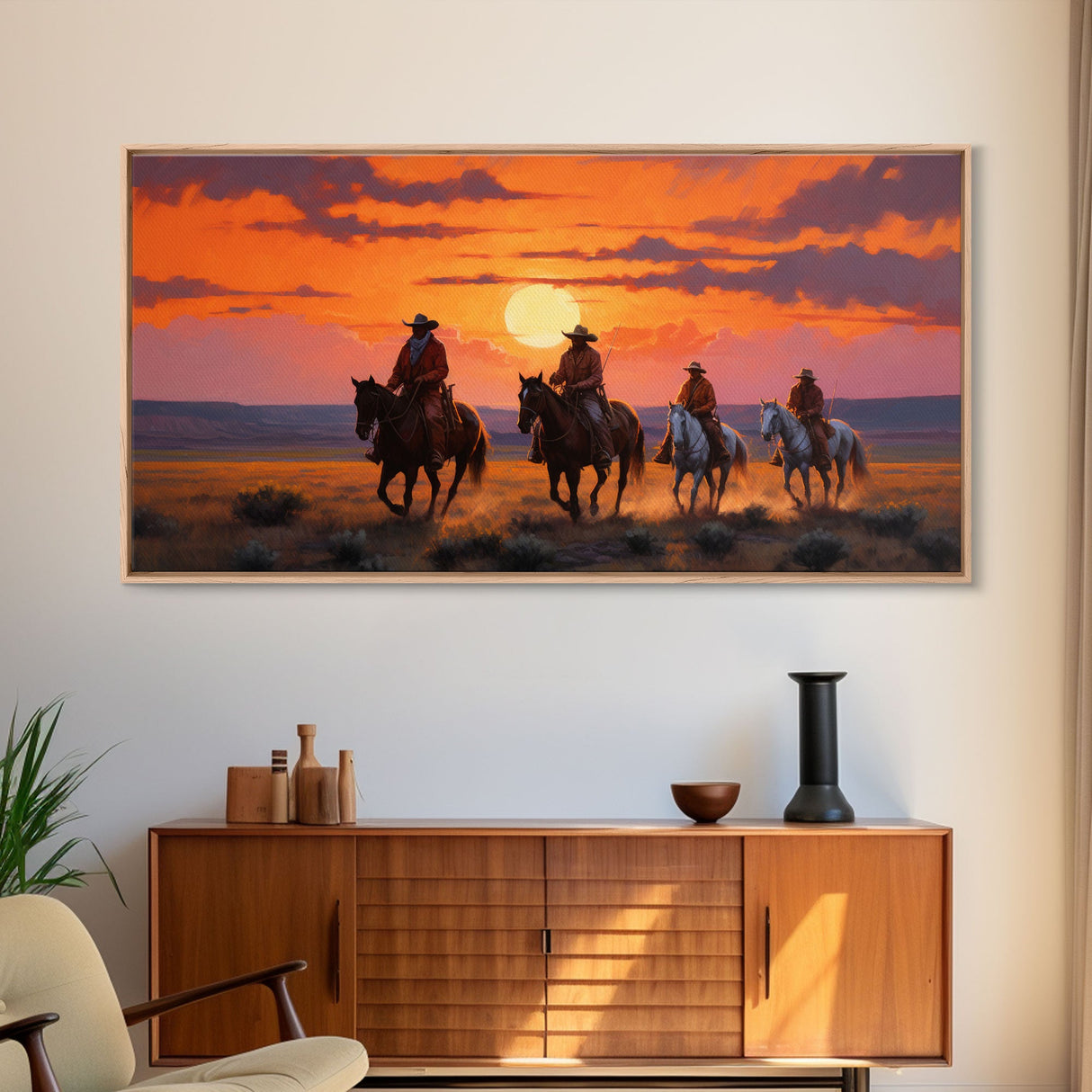 Cowboy Art, Horse Art, Western Wall Art, Panoramic Art, Wall Art, Canvas Art, Landscape Art, Western Wall Decor, First Home Gift, RV Decor