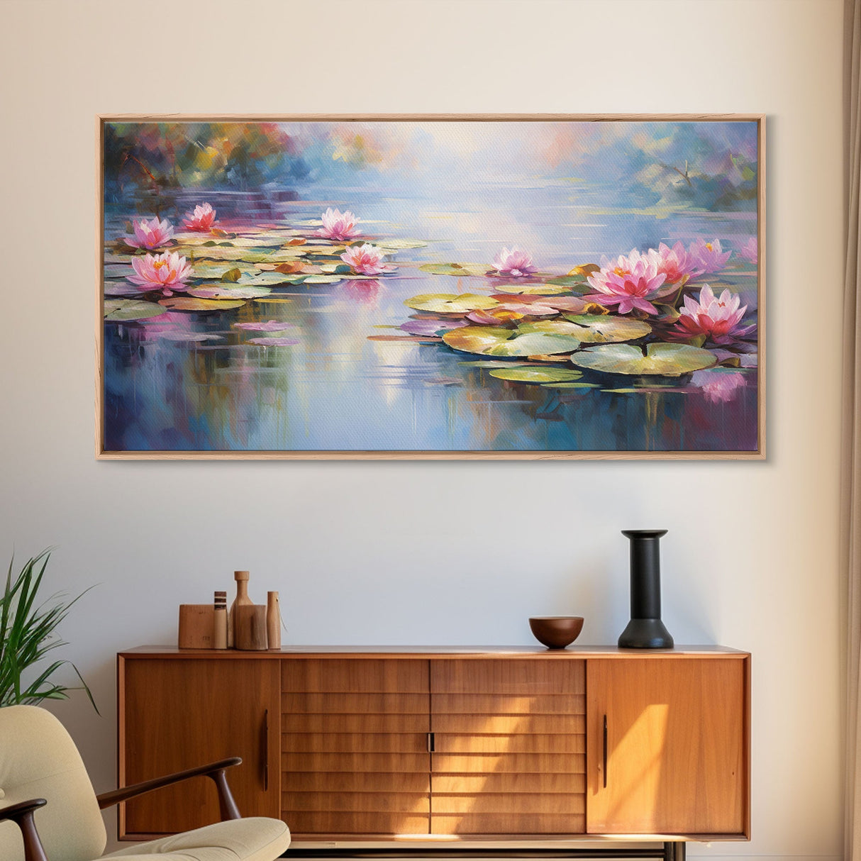 Lotus Wall Art, Pond Decor, Lily Pads Wall Art, Panoramic Art, Wall Art, Canvas Art, Landscape Art, Gifts For Grandma, Camper Wall Decor