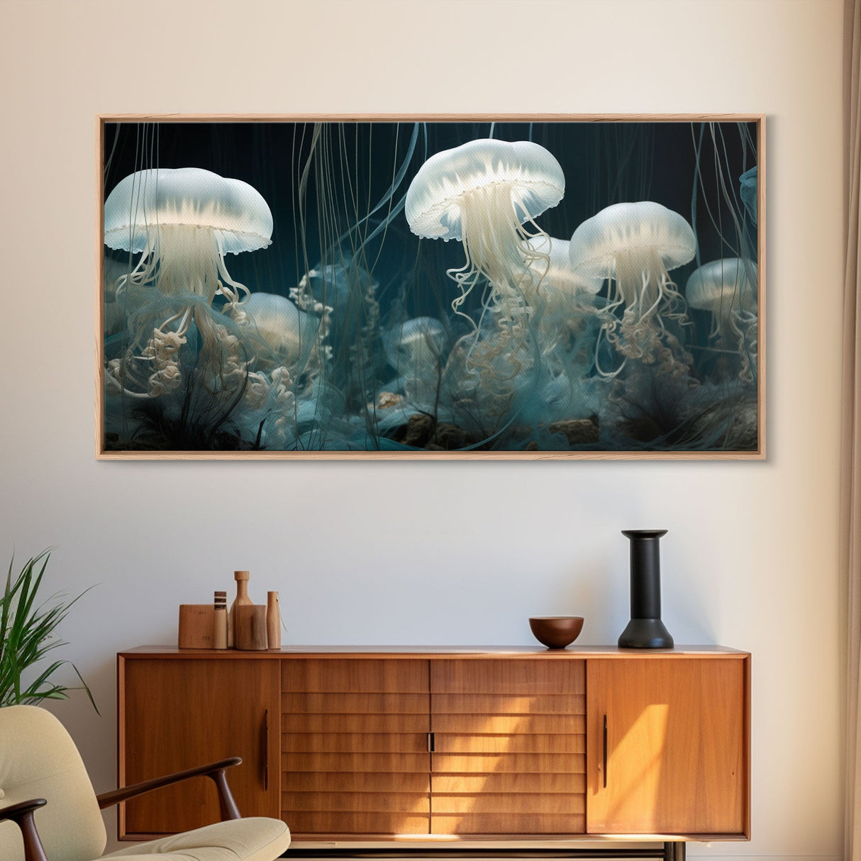 Jelly Fish  Art, Ocean Wall Art, Nautical Wall Art, Panoramic Art, Wall Art, Canvas Art, Landscape Art, College Dorm Decor, Above Bed Art