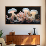 Ocean Wall Art, Jelly Fish  Art, Nautical Wall Art, Panoramic Art, Wall Art, Canvas Art, Landscape Art, Gift For Him, Dorm Room Art, Prints