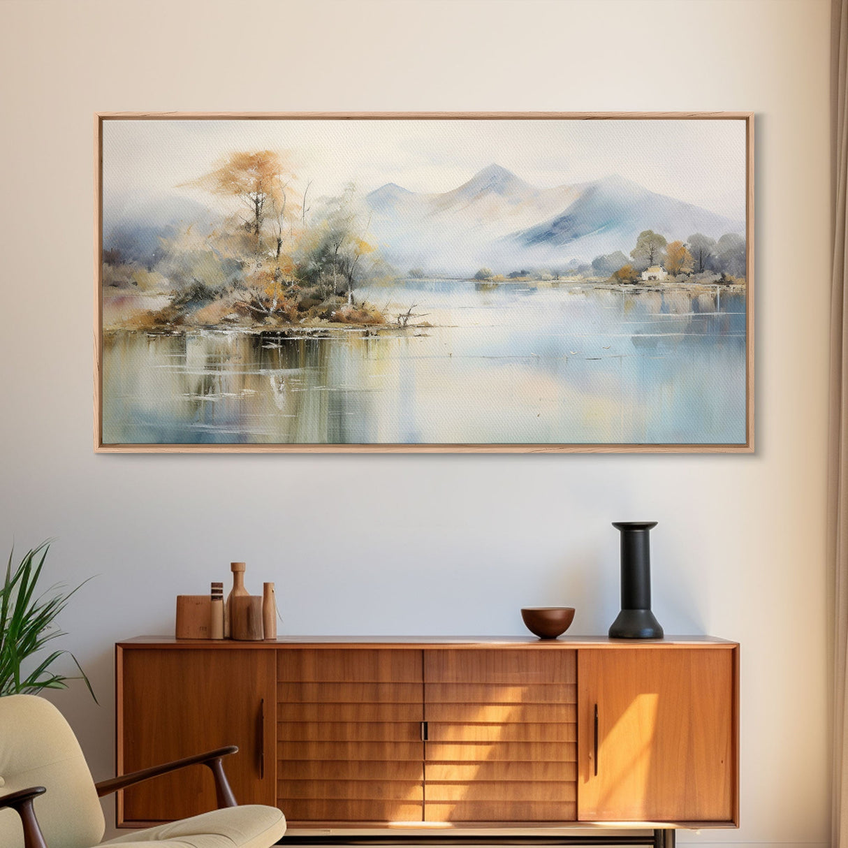 Mountain Wall Art, Lake Art, Misty Lake, Panoramic Art, Wall Art, Canvas Art, Landscape Art, Living Room Wall Art, Home Decor, Ranch Decor