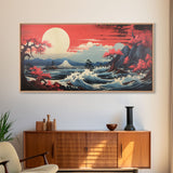 Japanese Art, Sun Wall Art, Ocean Wall Art, Japanese Landscape, Panoramic Art, Wall Art, Canvas Art, Landscape Art, Game Room Decor, Prints