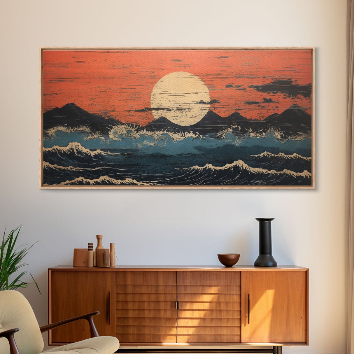 Japanese Wall Art, Ocean Waves Art, Sunrise Wall Art, Panoramic Art, Wall Art, Canvas Art, Landscape Art, First Home Gift, Nerdy Home Decor