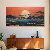 Japanese Wall Art, Ocean Waves Art, Sunrise Wall Art, Panoramic Art, Wall Art, Canvas Art, Landscape Art, First Home Gift, Nerdy Home Decor