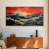 Sunset Wall Art, Ocean Art Print, Seascape Wall Art, Panoramic Art, Wall Art, Canvas Art, Landscape Art, Wedding Gift, Apartment Wall Art