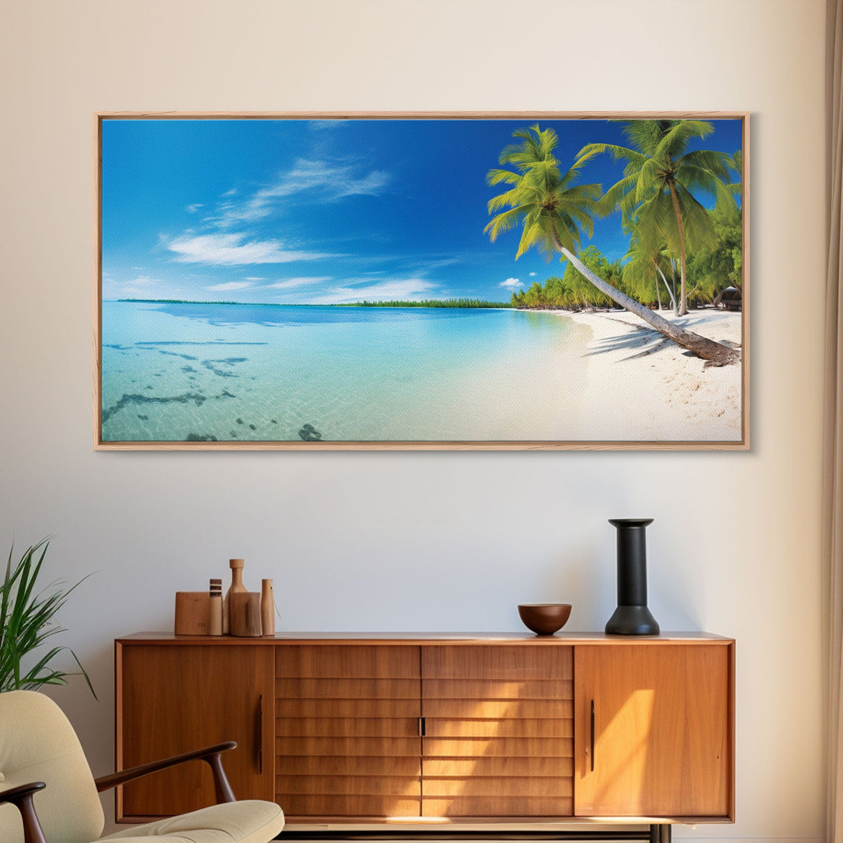 Beach Wall Art, Seashore Art, Palm Tree Wall Art, Panoramic Art, Wall Art, Canvas Art, Landscape Art, Landscape Print, Beach House Wall Art