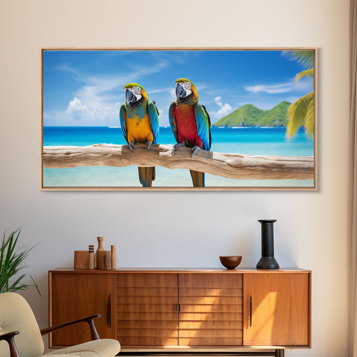 Macaw, Bird Print, Tropical Bird Print, Tropical Art Print, Panoramic Art, Wall Art, Canvas Art, Landscape Art, Landscape Print, Home Decor