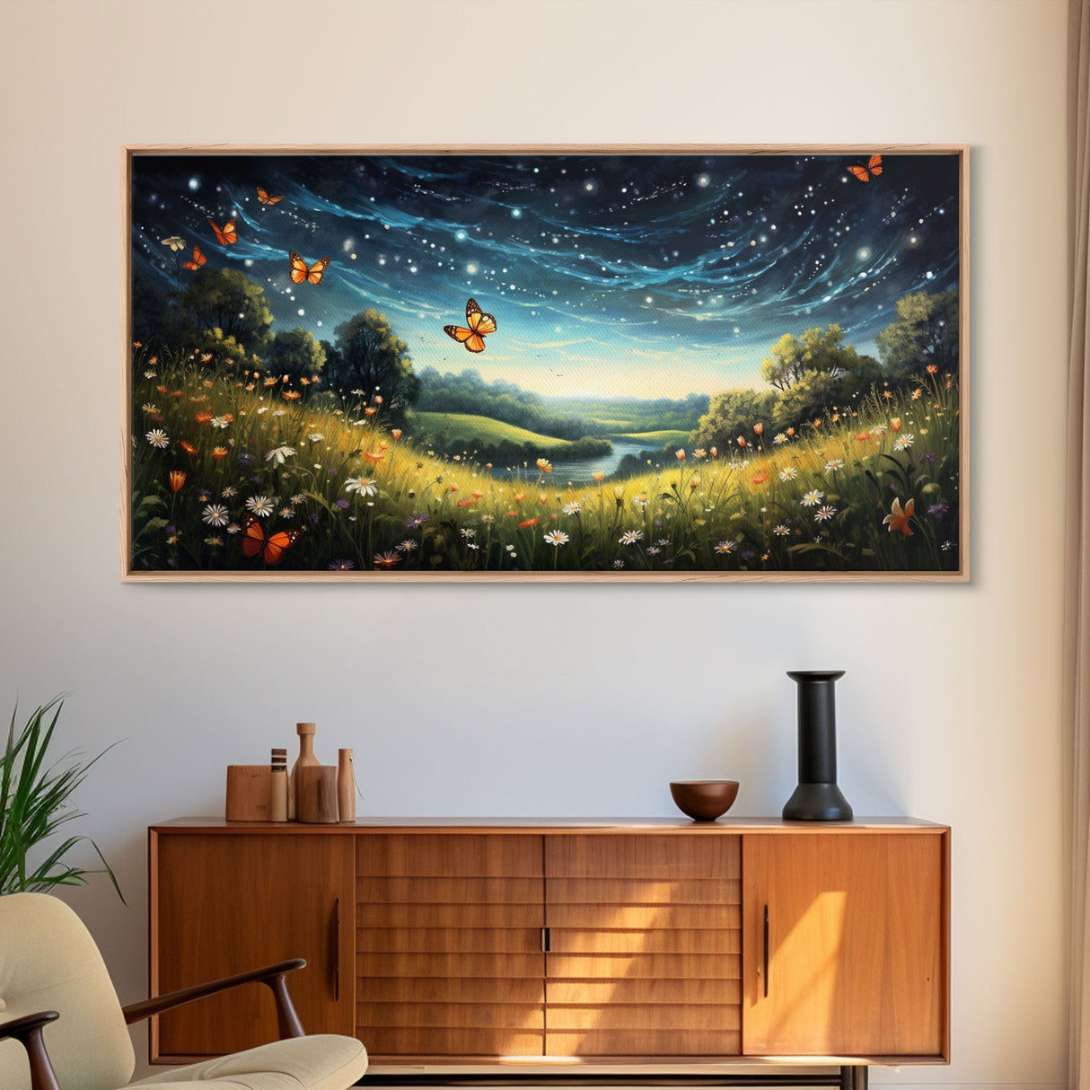 Wildflower Meadow, Wildflower Wall Art, Butterflies Wall Print, Panoramic Art, Wall Art, Canvas Art, Landscape Art, Landscape Print, Office