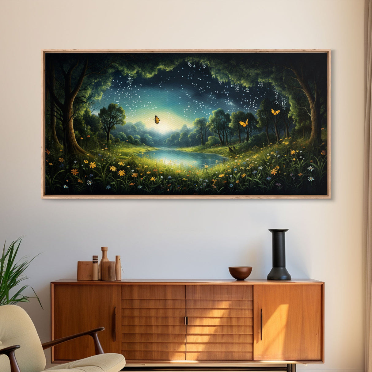 Enchanted Forest, Wildflower Meadow, Butterfly Art, Panoramic Art, Wall Art, Canvas Art, Landscape Art, Landscape Print, Nursery Wall Art