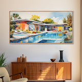 Architecture Art, Midcentury Modern, House Portrait, Watercolor House, Panoramic Art, Wall Art, Canvas Art, Landscape Art, Realtor Gift