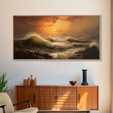 The Angry Sea, Framed Canvas Print, Oil Painting Reproduction, Ocean Art, Beautiful Sunset Over The Ocean Wall Art, Contemporary Art