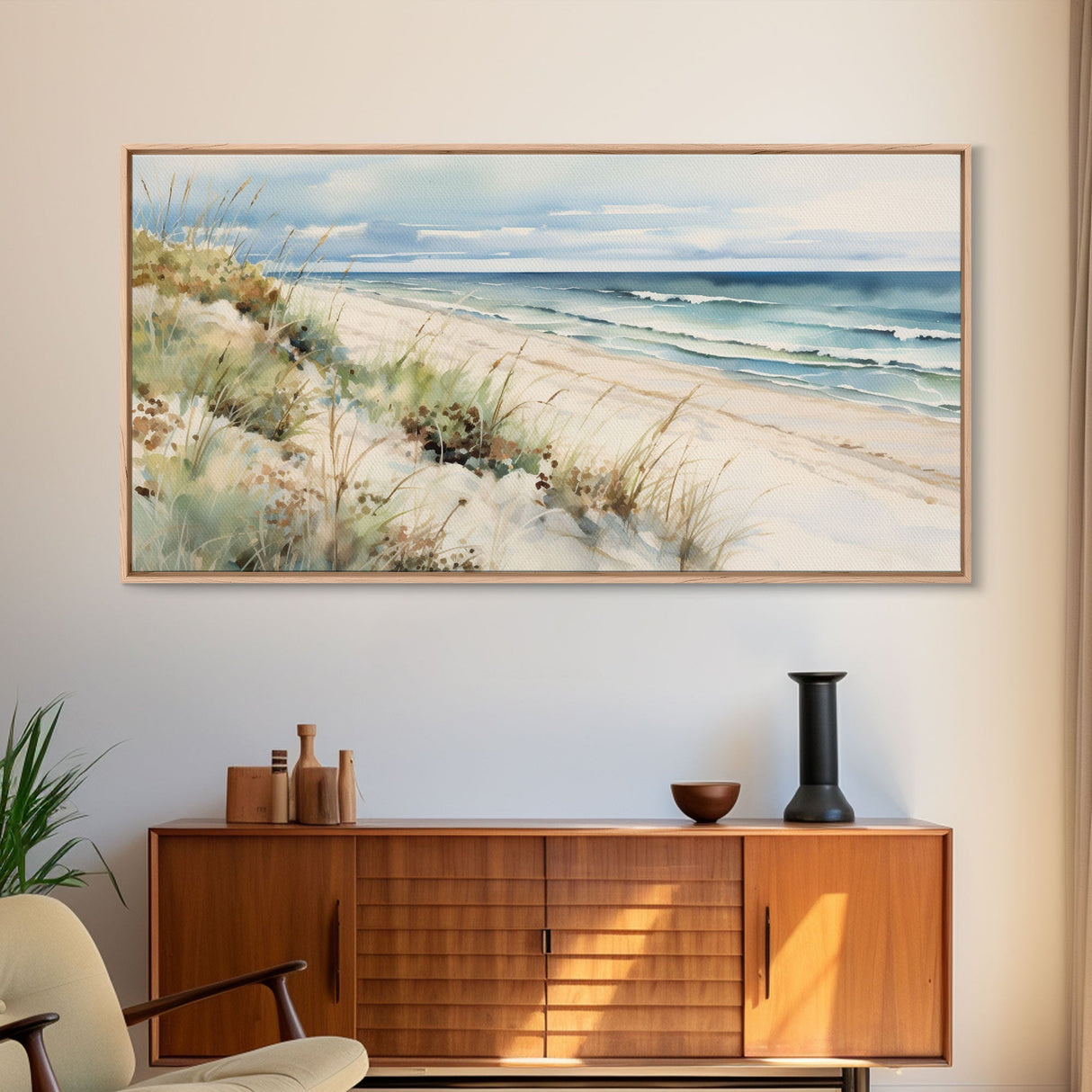 Framed Ocean Art, Beach Wall Art, Canvas Print, Framed Wall Art, Living Room Wall Decor, Abstract Landscape Art, Beach Painting