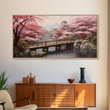 Japanese Wall Art, Cherry Blossoms, River Wall Art, Panoramic Art, Wall Art, Canvas Art, Landscape Art Print, Office Wall Art, Kitchen Art