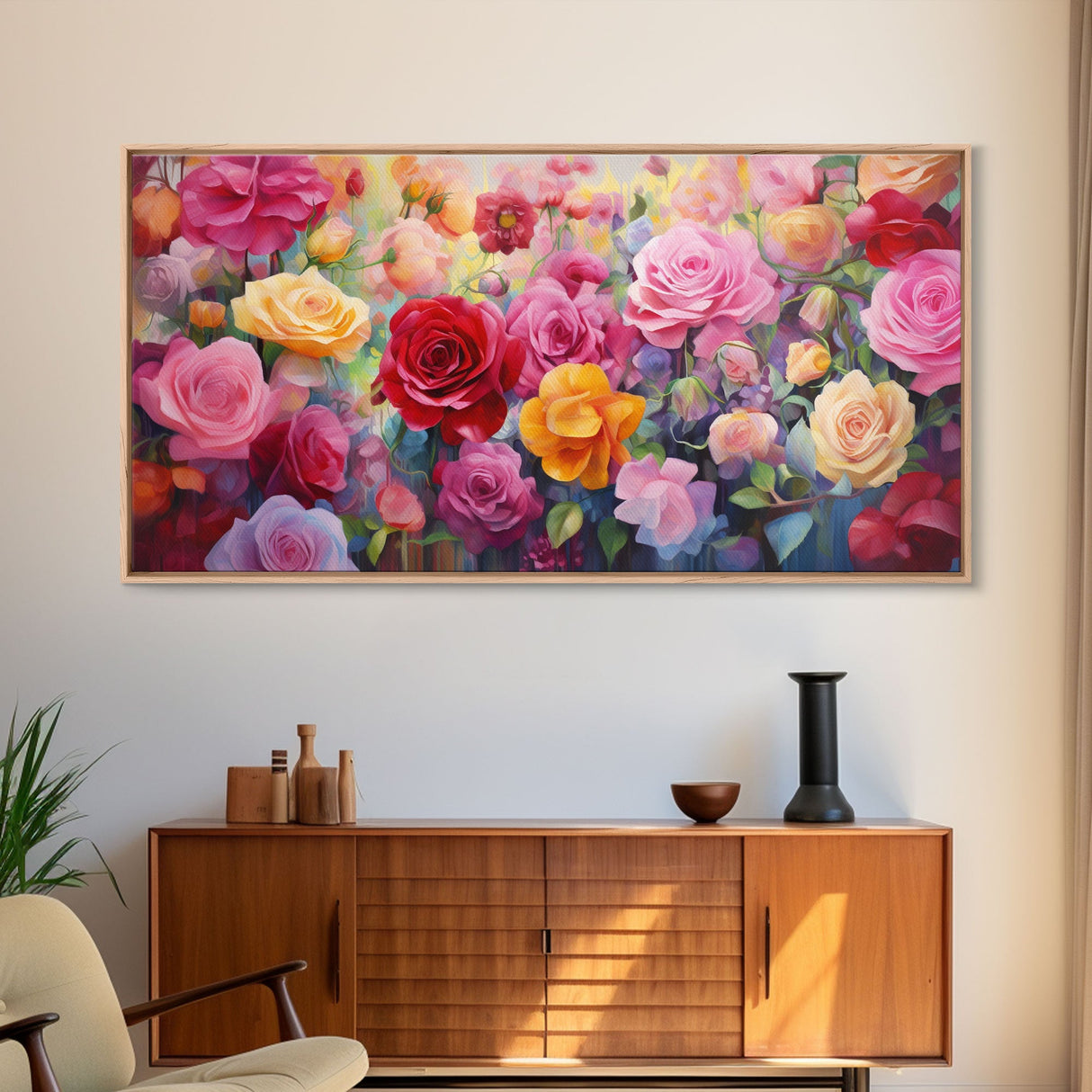 Roses Wall Art, Flowers Wall Print, Vibrant Wall Art, Panoramic Art, Wall Art, Canvas Art, Landscape Art, Birthday Gift, Farmhouse Wall Art