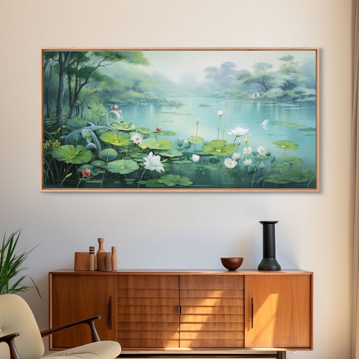 Lake Wall Art, Water Lily Wall Print, Fantasy Art, Panoramic Art, Wall Art, Canvas Art, Landscape Art, Wall Hanging, Client Gift, Ranch Art