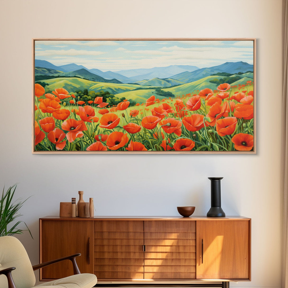 Meadow Wall Art, Poppies Wall Print, Red Flowers, Panoramic Art, Wall Art, Canvas Art, Landscape Art, Going Away Gift, New Home Gift