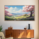 Cherry Blossom Art, Mountains Wall Art, Spring Art, Panoramic Art, Wall Art, Canvas Art, Landscape Art, Teacher Gift, Family Room Art