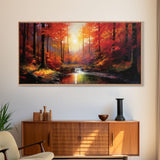 Forest Wall Art, Autumn Art, Sunset Wall Art, Lake Art Panoramic Art, Wall Art, Canvas Art, Landscape Art, Tiny House Decor, Game Room Decor