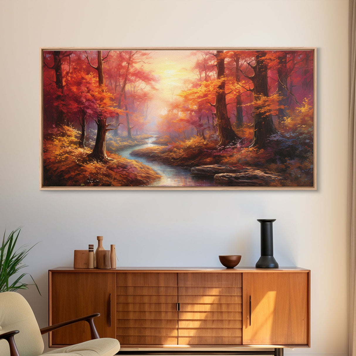 Sunset Wall Art, Forest Wall Art, Autumn Art, River Art, Panoramic Art, Wall Art, Canvas Art, Landscape Art, Couples Gift, Farmhouse Decor