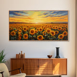 Sunflowers Wall Art, Sunset Wall Art, Yellow Flower Art, Field Of Flowers, Panoramic Art, Wall Art, Canvas Art, Landscape Art, Country Decor