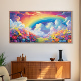 Rainbow Wall Decor, Spring Meadow Print, Wildflower Meadow, Panoramic Art, Wall Art, Canvas Art, Landscape Art, Nursery Wall Art, Kids Art