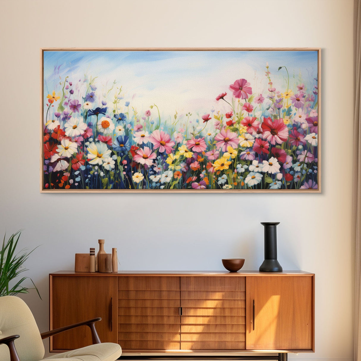 Pansies Wall Art, Spring Meadow Print, Wildflower Meadow, Panoramic Art, Wall Art, Canvas Art, Landscape Art, Wildflower Art, Entryway Print