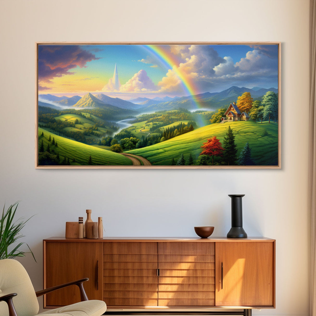 Rainbow Wall Decor, Fantasy Art, Mountains Wall Art, Panoramic Art, Wall Art, Canvas Art, Landscape Art, Appreciation Gift, College Dorm Art