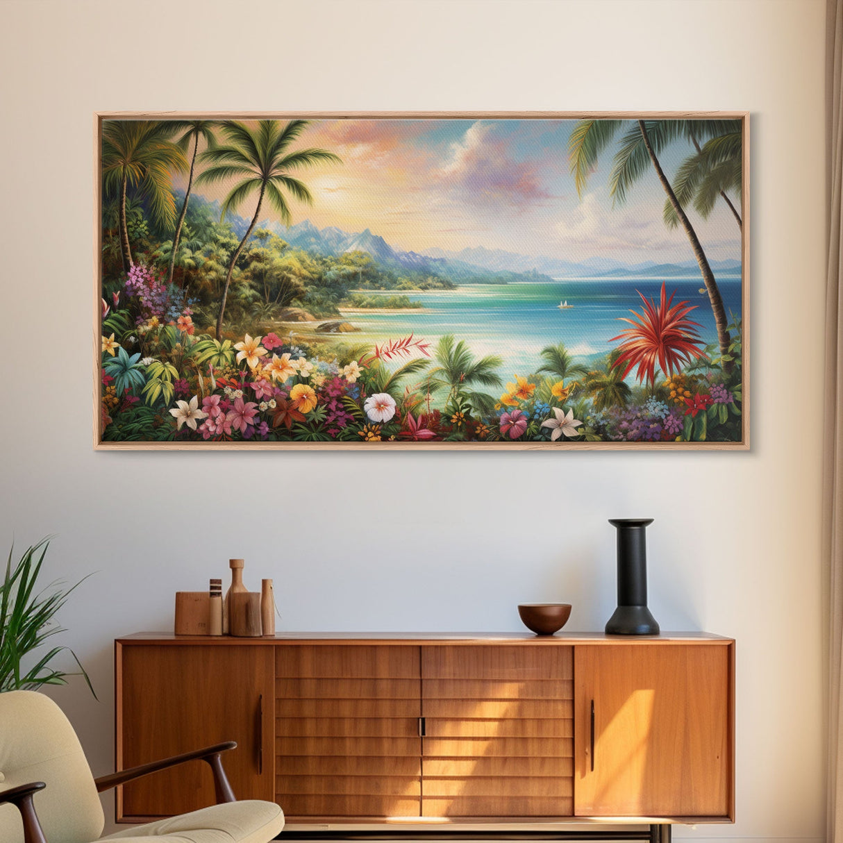 Palm Trees Art, Beach Print, Tropical Wall Art, Panoramic Art, Wall Art, Canvas Art, Landscape Art, Gift For Family, Home Office Art