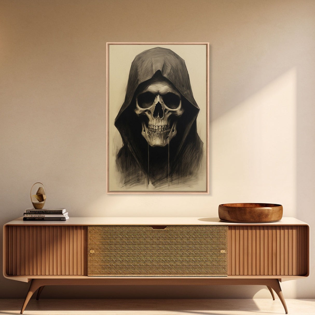 Cool Halloween Decor, Portrait Of The Grim Reaper, Spooky Halloween Art, Framed Canvas Print, Halloween Canvas Art