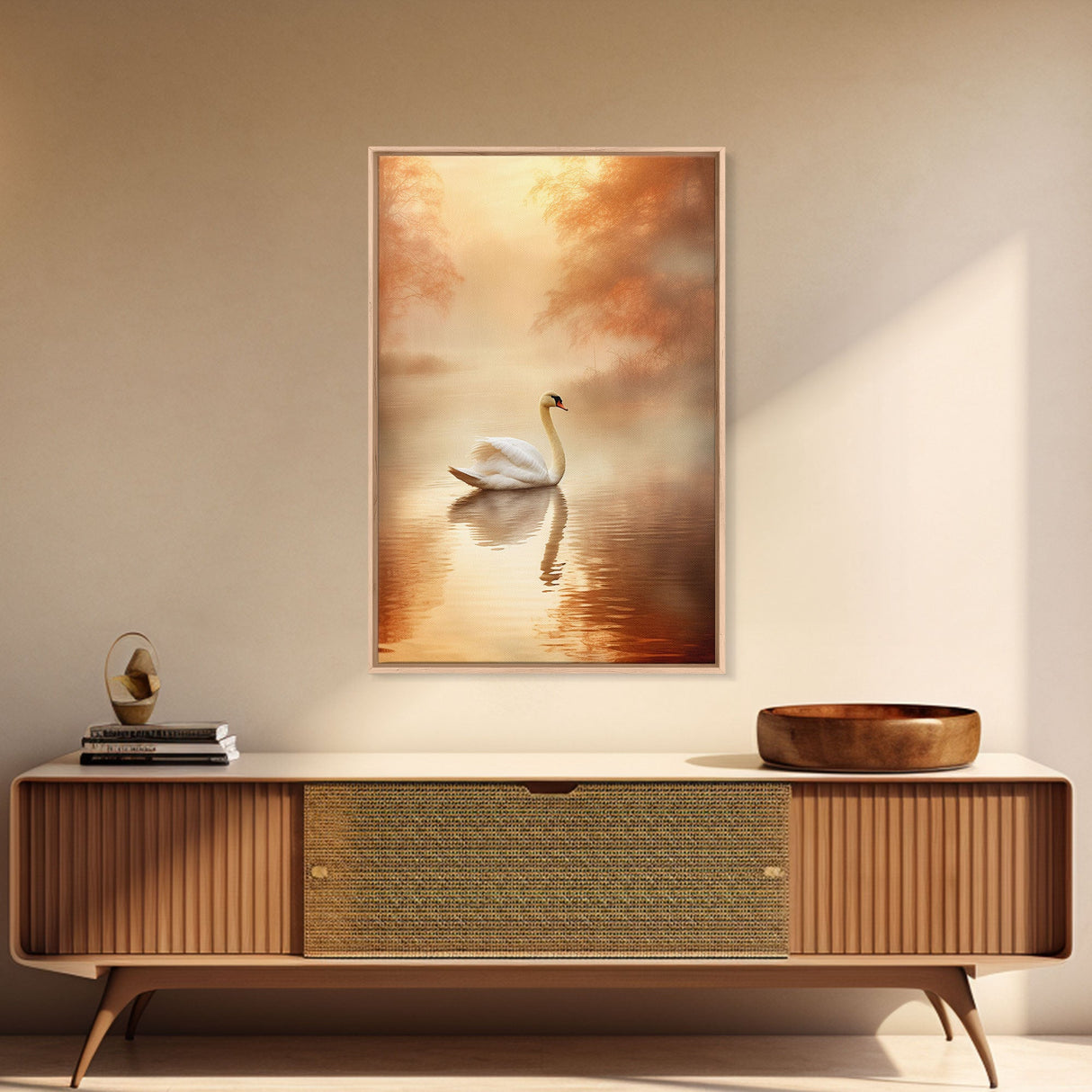 Lake Art Print, Swan Print, Bird Art, Animal Wall Art, Canvas Print, Wall Art, Vertical Art, Wedding Gift, Modern Office Art, Indie Room Art