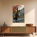 Halloween Abstract Art, Framed Canvas Print, Witch On The Streets of Salem, Halloween Decor- Witchcraft Art