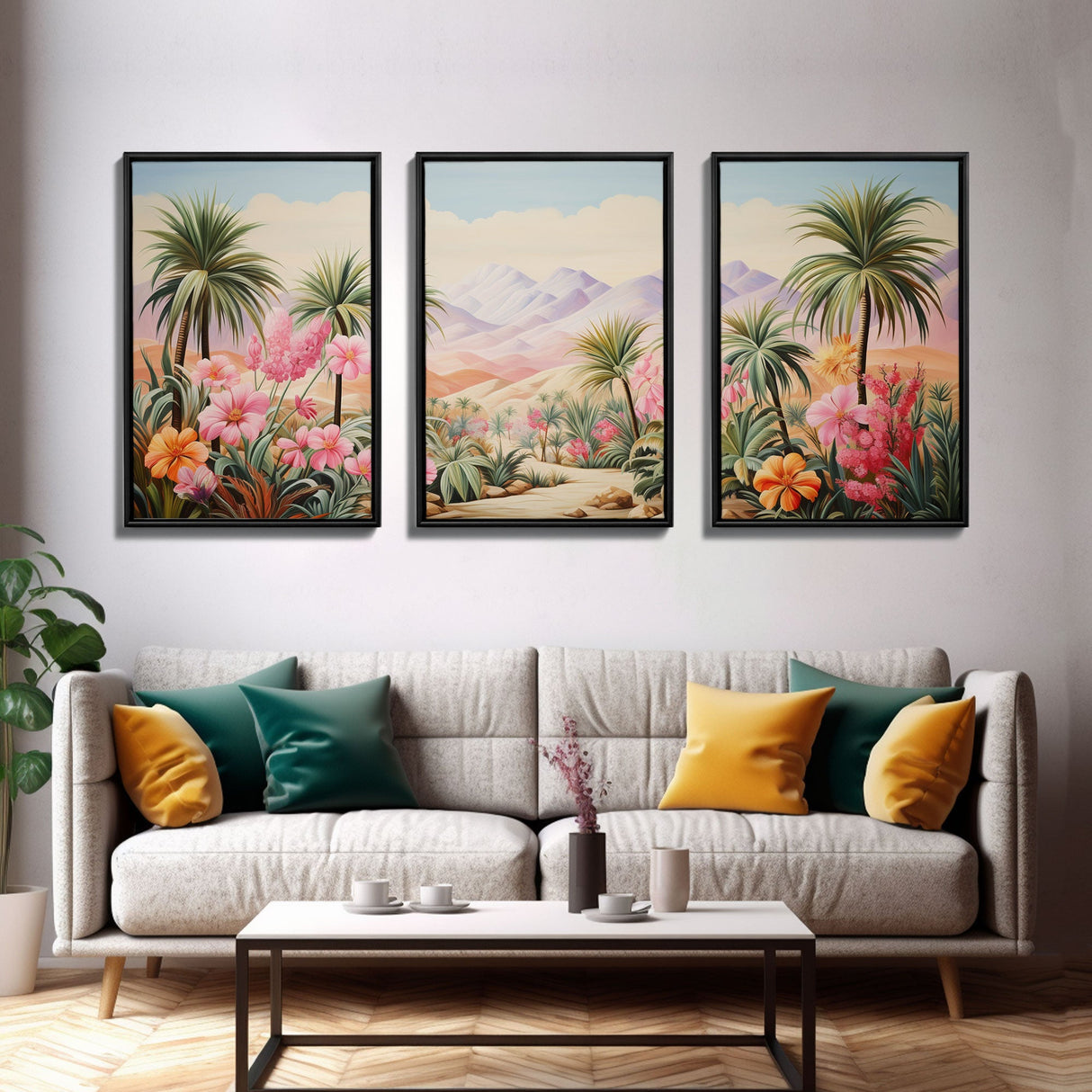 Landscape Wall Art, Flower Decor, Palm Trees Art, Mountain Art, Canvas Print, Wall Art, 3 Piece Wall Art, Gift For Couples, Home Wall Decor