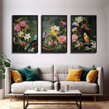 Flowers Wall Print, Tropical Wall Art, Macaw, Jungle Art Print, Canvas Print, Wall Art, 3 Piece Wall Art, Modern Office Art, Wedding Gift