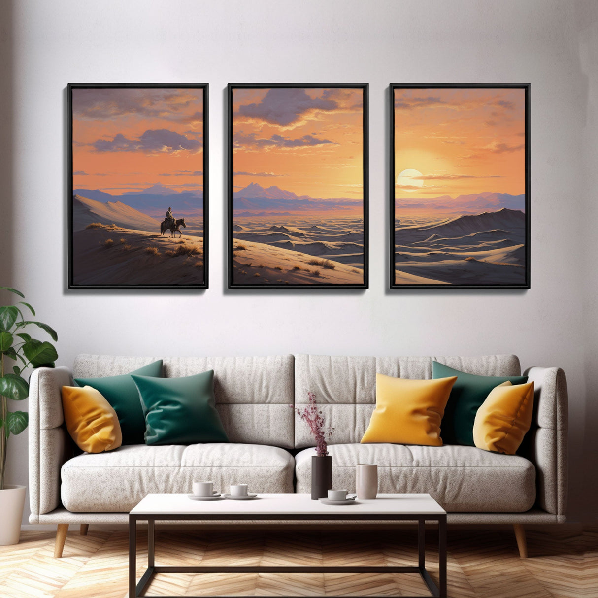 Cowboy Wall Art, Sunset Print, Landscape Wall Art, Canvas Print, Wall Art, 3 Piece Wall Art, Gift For Men, Ranch House Decor, Western Art