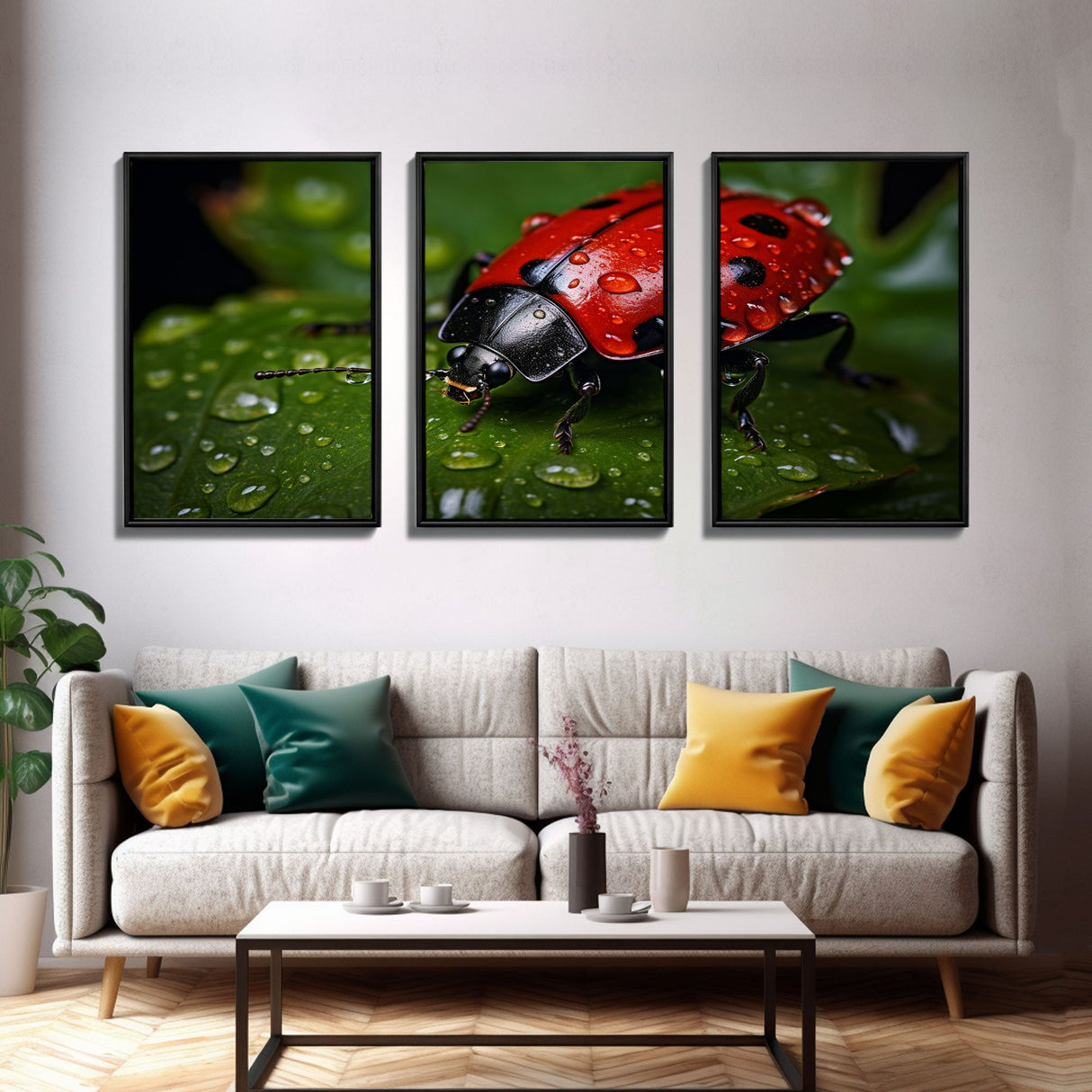 Lady Bug Wall Art, Insect Art Print, Nature Art, Canvas Print, Wall Art, 3 Piece Wall Art, Dorm Room Art, Living Room Prints, Office Prints