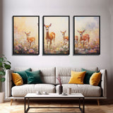 Deer Wall Art, Animal Art Print, Wildflower Meadow, Canvas Print, Wall Art, 3 Piece Wall Art, Country Home Decor, Boho Wall Art, Room Decor