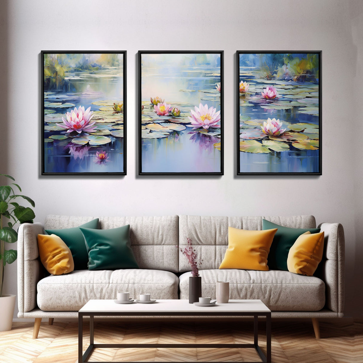 Lake Wall Art, Water Lily Art, Lotus Wall Print, Canvas Print, Wall Art, 3 Piece Wall Art, Home Wall Decor, Country Home Decor, Ranch Decor