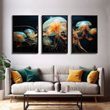 Jelly Fish Wall Art, Aquatic Art, Ocean Wall Art, Canvas Print, Wall Art, 3 Piece Wall Art, Camper Wall Decor, Family Room Art, RV Decor