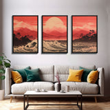 Ocean Wall Art, Ocean Waves, Mountains Print, Sunset Print, Canvas Print, Wall Art, 3 Piece Wall Art, Retro Wall Decor, Seascape Wall Art