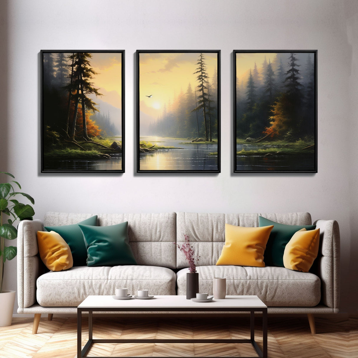 Forest Wall Art, Trees Art Print, Sunset Art, Forest Wall Art, Canvas Print, Wall Art, 3 Piece Wall Art, Dorm Room Art, Ranch House Decor