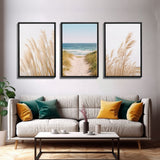 Framed Beach Photography Prints, 3 Piece Set, Minimalist Boho Beach Decor, Beach House Art, Rustic Decor, 3 Panel Art Prints