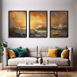 3 Piece Sunrise Ocean Painting On Canvas, Abstract Sea Landscape Painting, Original Textured Wall Art, Coastal Painting, Sunrise Painting