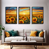 Beautiful Canvas Print Set | Sunflowers Wall Art Triptych | Botanical Print Set | Living Room Wall Art | Flower Illustrations | Flower Art