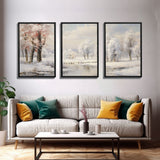 3 Piece Winter Scene, Framed Canvas Prints, Triptych Christmas Painting, Christmas Decor, Winter Art, Christmas Wall art, Xmas Art